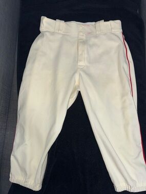 Men's Cream Athletic Baseball Pants with Red Side Piping